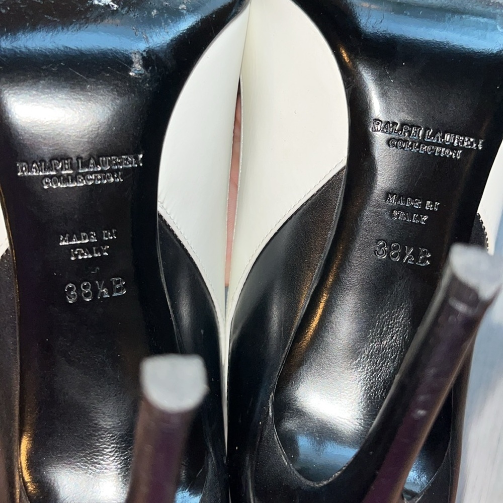 Ralph Lauren Collection White/Black Leather Pointed Toe Pumps - Picture 10 of 14